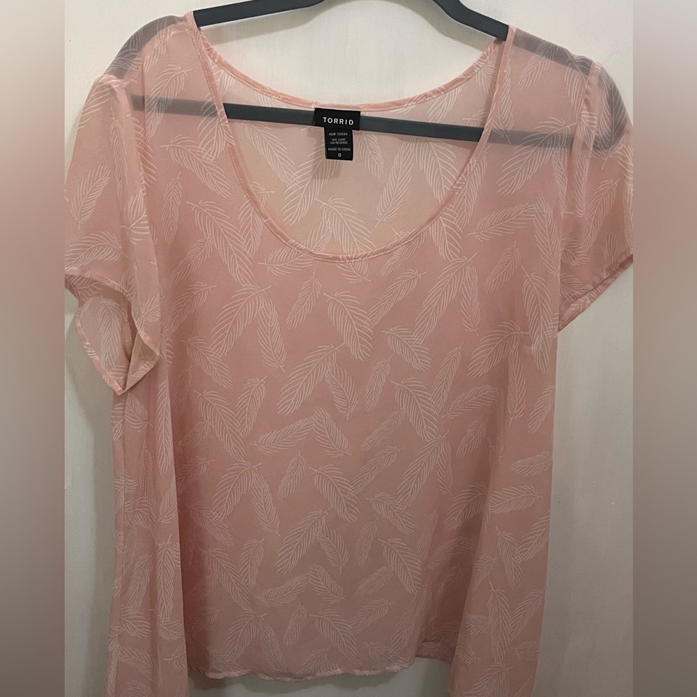 Pale Pink Shirt with Feather Design